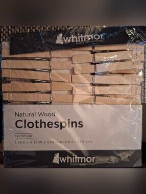 Whitmor Natural Wood Heavy-Duty Clothespins Set of 100 Brand New